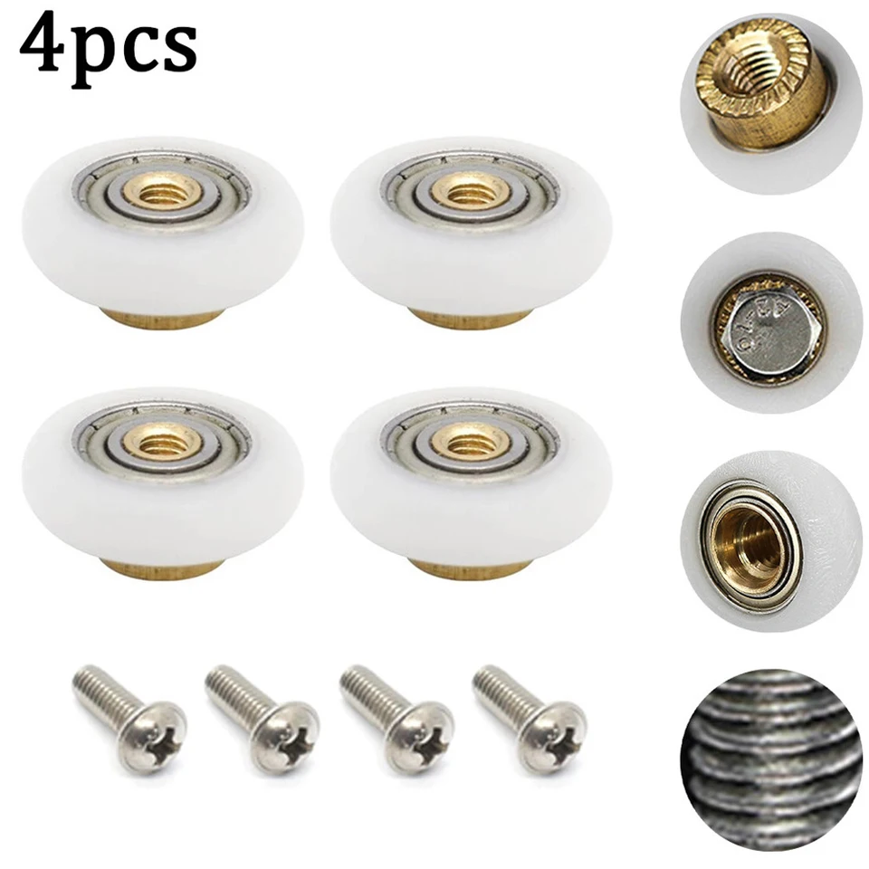 4PC Sprchové dvere Kladka na valcovanie dverí 20/23/25/27 mm Priemer kolesa KAJNY Kladka Kladka Káza Sprchy Kúpeľňa Kĺzanie