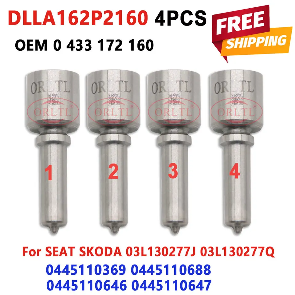 4PCS 0445110369 DEZE DLLA162P2160 Injector nafty paliva DLLA 162 P 2160 pre sedadlo skod 03L130277J 03L130277Q Auto 0 433 172 160