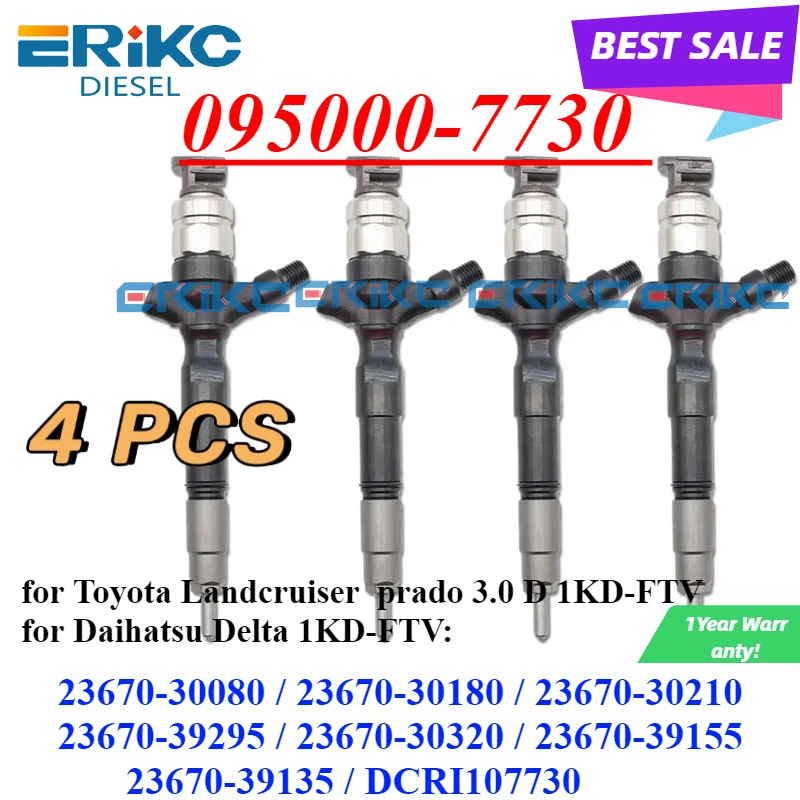 4pcs 095000-7730 095000-7731 Vstrekovač Common Rail 23670-30080 Dýza pre Toyota Landcruiser Daihatsu Delta 1KD-FTV 23670-39135