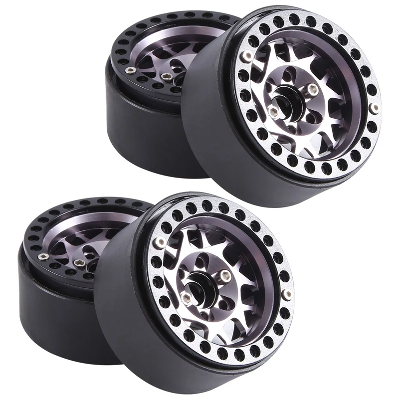 4PCS 1,9 palca Kovové koleso koleso Rig pre 1/10 RC Crawler Car Trx4 Axiálny scx10 Redcat Gen8, Grey 14 dielov príslušenstva