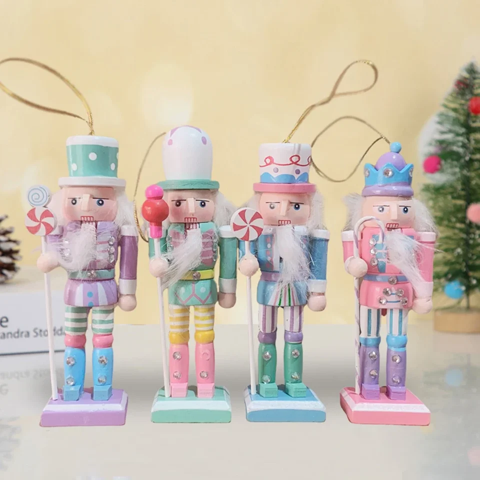 4pcs 12cm drevené bábky Luspet Luspet vianočné ozdoby prívesok okenná večierok Dunovo dekorácia ružová drevená ozdoba Lustcrack