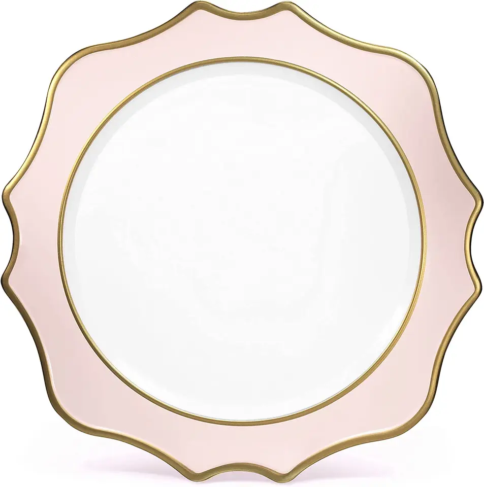 4PCS 13 '' Round Acryly Plast Wedding Chargers, Dinner Party Detle Plates (Scalloped Baby Pink and Gold)