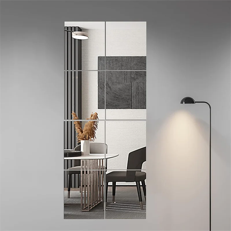 4pcs 20*20 cm zrkadlové nálepka na stenu akrylové dekorácie obývacia izba Mäkké plastové zrkadlové listy Domov DIY Self-pasívne zrkadlo