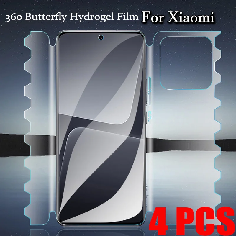 4pcs 360 Plne chránič obrazovky pre Xiaomi 14 13 12 12S 11 10 Pro Butterfly Hydrogel Film pre Xiaomi 11 Lite Ultra 12x Film