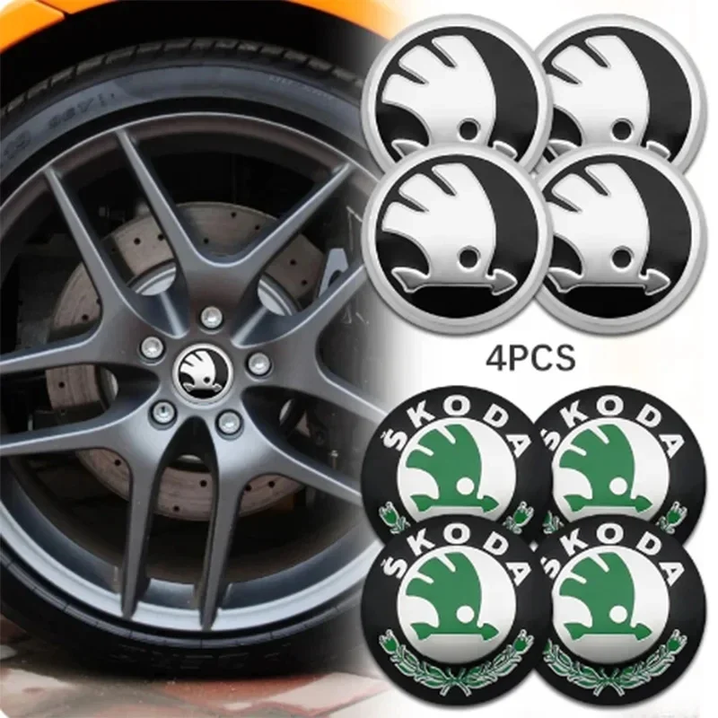 4pcs 56 mm znak auta Emblem kolieska Caps Caps Center Cover Cover Decorácie pre skod Octavia Fabia Kamiq Kapoq Kodiaq Rapid Scala