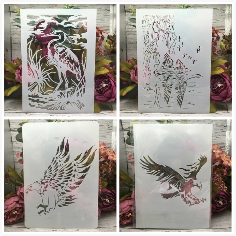 4pcs A4 29cm Eagel Wild Goose Bird DIY vrstvenie šablóna nástenná maľba zo scrapbook sfarbenie eričné ​​album dekoratívna šablóna