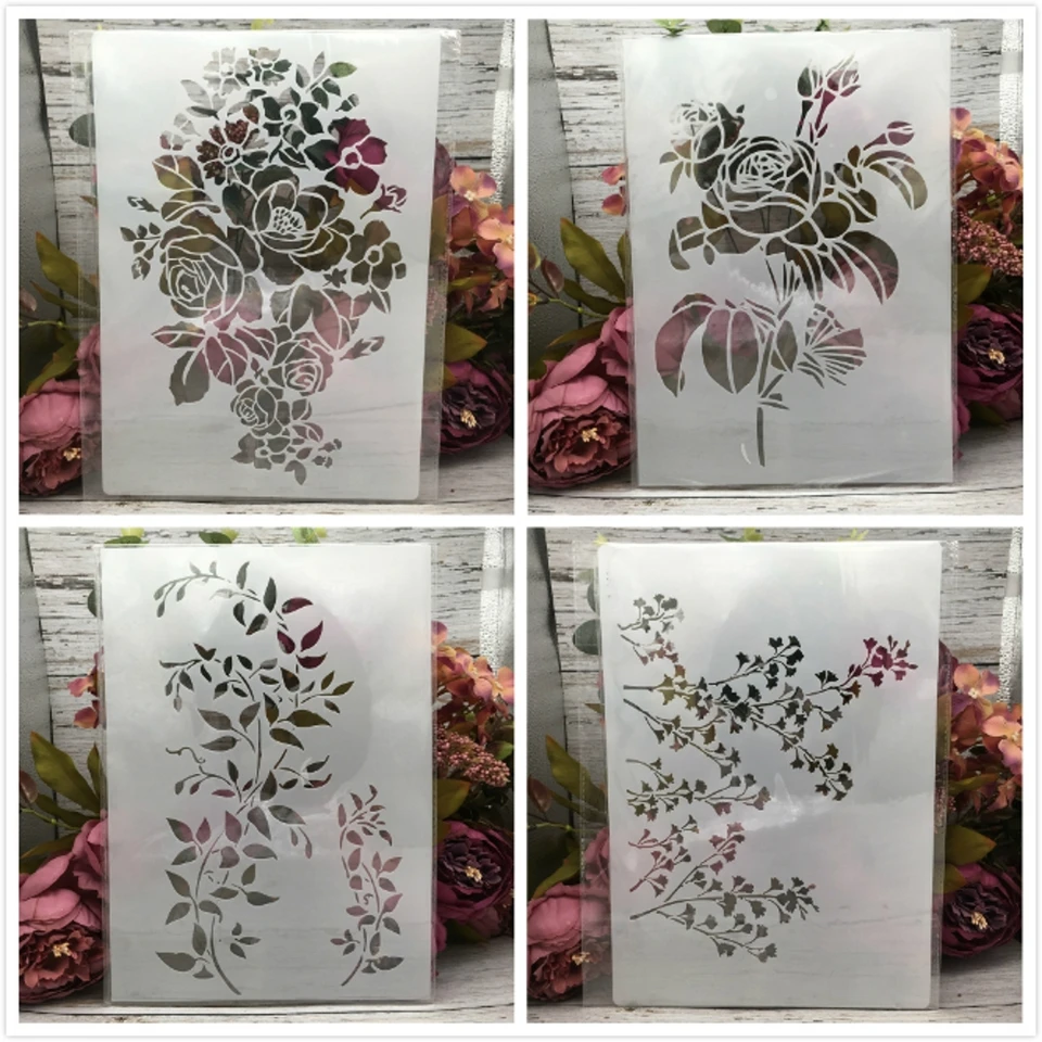 4pcs A4 29cm kvety Ginkgo Lists DIY vrstvenie šablóna nástenná maľba zo scrapbook sfarbenie eričné ​​album dekoratívna šablóna