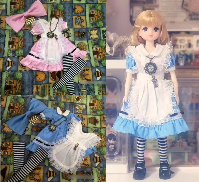 4pcs Alice Blythe/Landoudou Clotheswear, sukňa, zástera, ponožky 1/6 30 cm (vhodné pre fr pp Jenny Azone, Pullip, OB22/24/26, LICCA)
