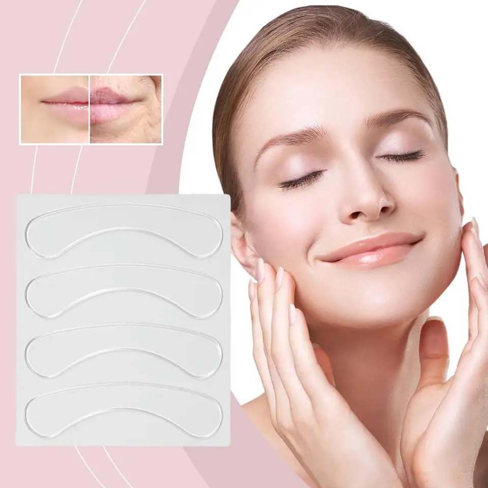 4pcs anti-vrátané pery a úsmev Line Pad Opätovne použiteľný silikónový gél proti starnutiu kolagénovej záplaty tváre zabránenie nasolabiálnym vráskom