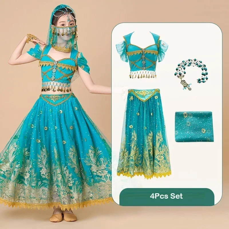 4pcs Bollywood Caderin Belly Dance Arabská scéna Profesionálny orientálny arabský tanec Caderines sari indické oblečenie dievčatá deti deti