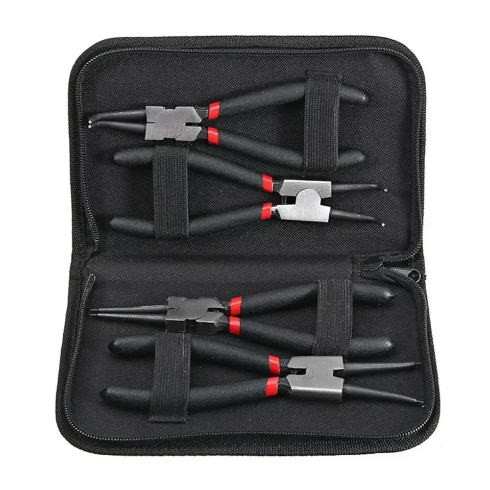 4pcs Circlip Plier Set 7 '' Dlhý nosný kliešt s ohnutým pleom Vnútorný vonkajší stajkový ohýbajúci kliešt