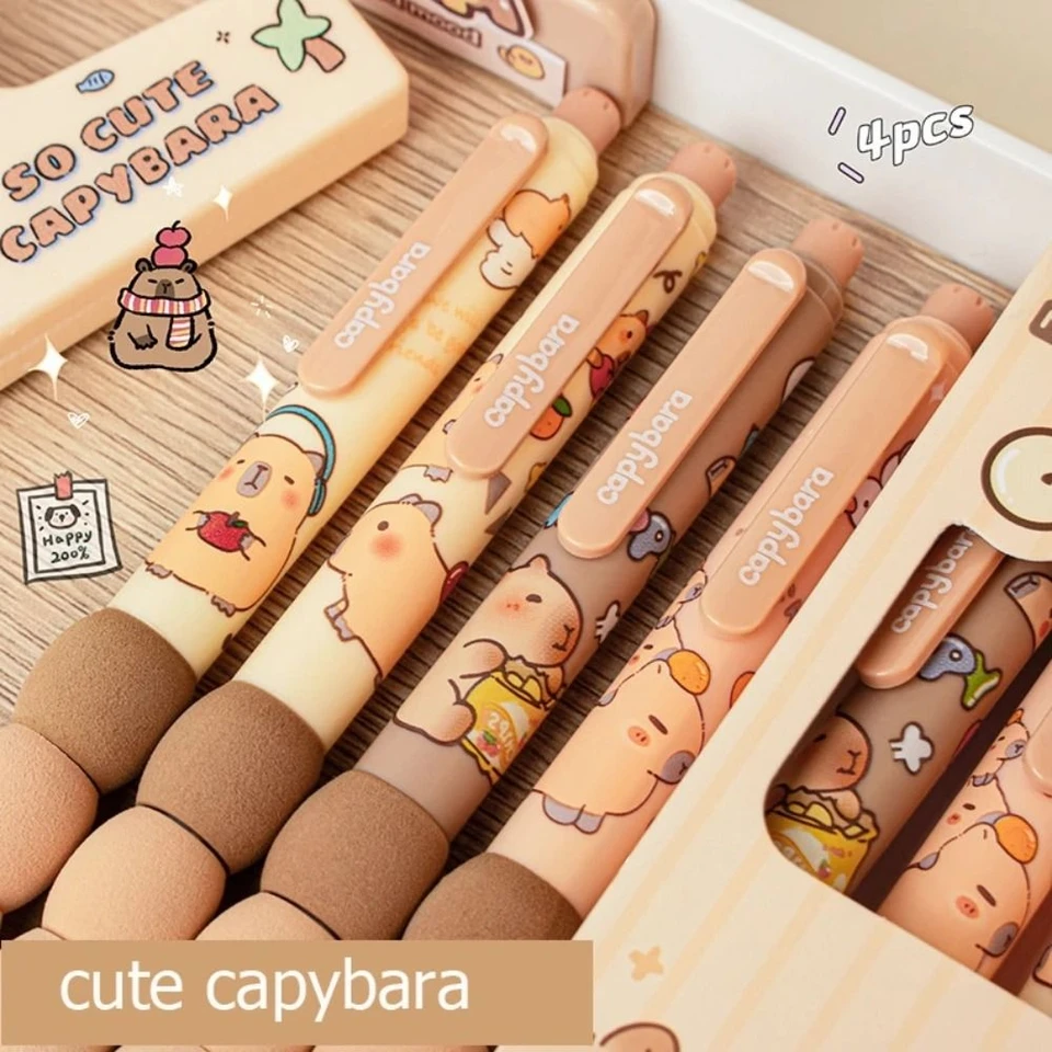 4pcs Creative Kawaii Capybara Vymazané pero estetické karikatúry roztomilé písacie pero Soft