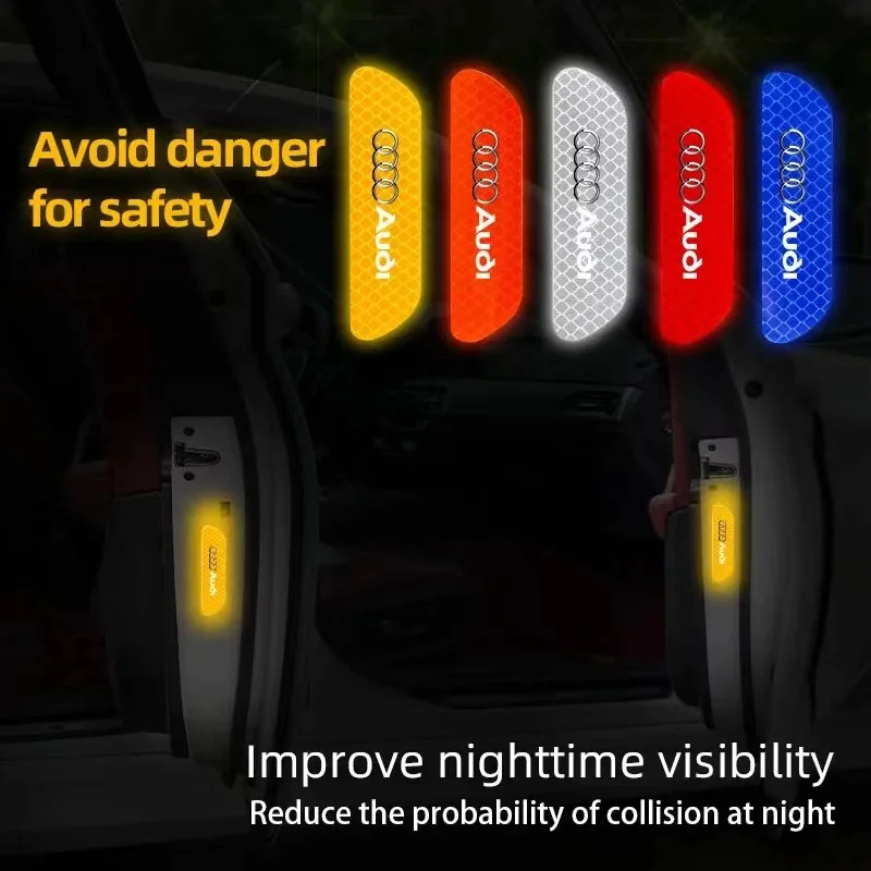 4pcs Dvere CAR Dvere Stupecher Varovanie Reflexná známka pre Audi A1 A2 A3 A4 A5 A6 A7 A8 Q1 Q2 Q3 Q4 Q5 Q6 Q7 Q8 TT RS3 S5 B8 C6 B9