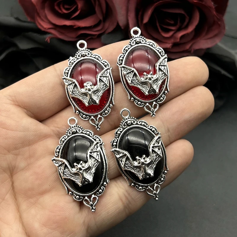 4PCS Gothic Vampire BAT Strieborná zarámovaná netopierová portrét kúzla Halloween čarodejnica Fit Fit šperky výrobné šperky nálezy šperkov