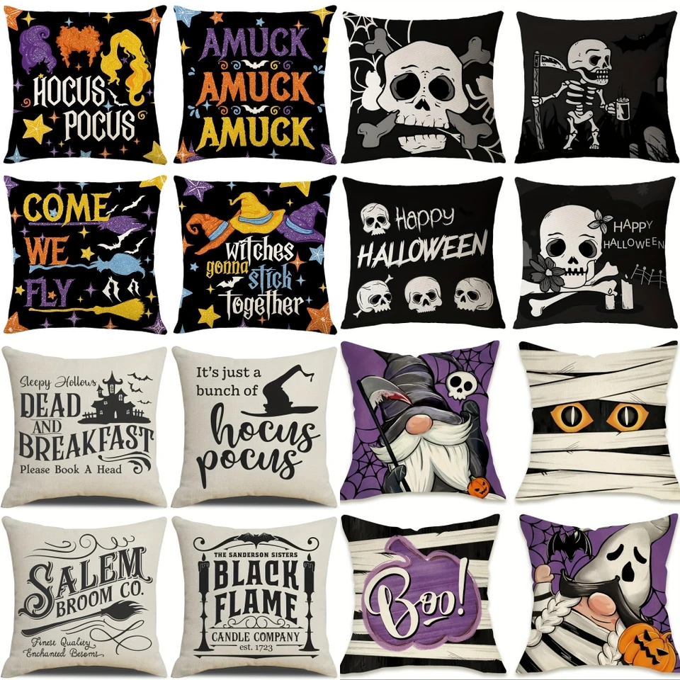 4pcs Halloween Plyšový vankúš poťahuje dizajnérske tekvice a netopiere, uzatváranie vankúšov pre dom, obývaciu izbu, spálňu, dekoráciu večierkov