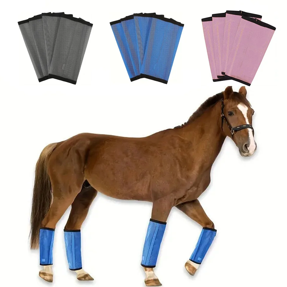 4pcs konskočné topánky so silnými upevňovacími prvkami priedušné sieťové topánky anti-mosquito anti-flyové konské topánky pre konské opotrebenie