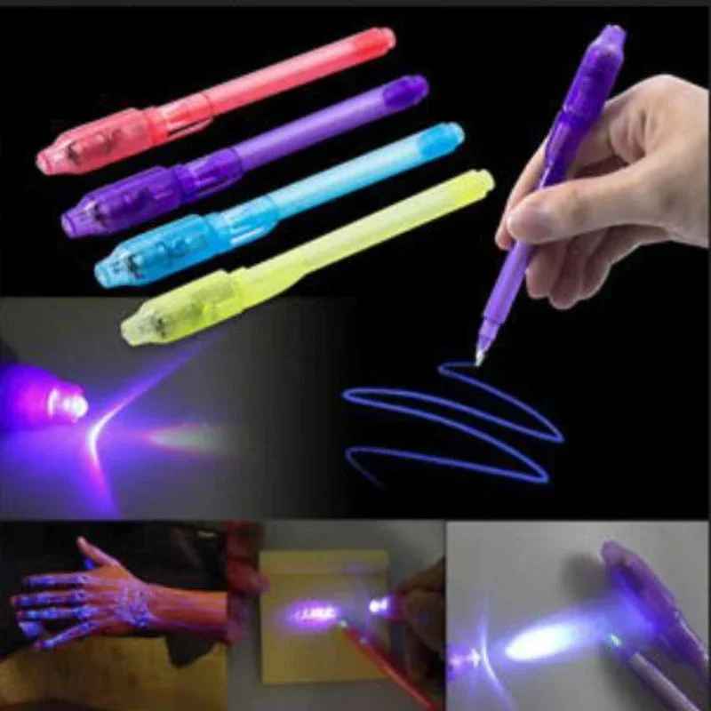 4pcs/kresba Lot Invisible Atrament Pen Luminous Light Pen Magic Purple 2 in 1 UV čierne svetlo Combo vzdelávacie hračky pre dieťa pre dieťa