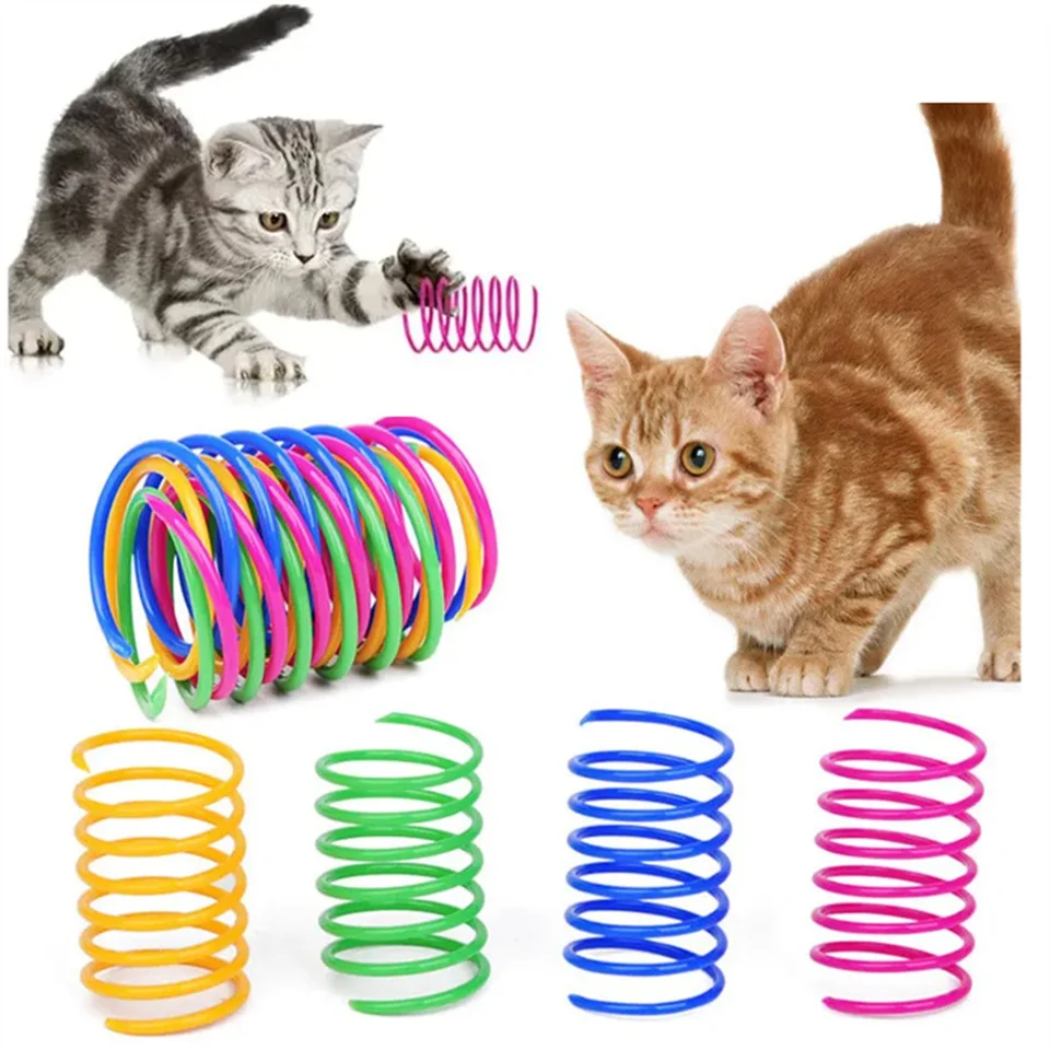 4pcs mačiatko Coil Springs Springs Cat Hračky Interaktívne meradlá mačka Spring hračky farebné pružiny mačka samovzobodyka