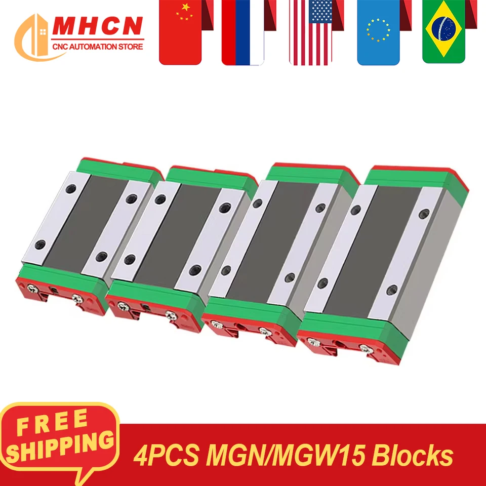 4pcs mgn15c mgn15H mgw15c mgw15H Kočnostný blok Miniatúrny lineárny sprievodca posúvací blok pre Mgnr15 mgwr15 lineárna príručka 3D tlačiareň CNC