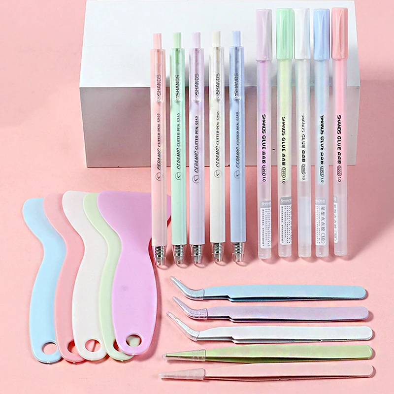 4pcs roztomilý denník Nástroje Stationaly Set Creative Dot Glue Pen Case Nôž lopata pinzety pre domácich majstrov