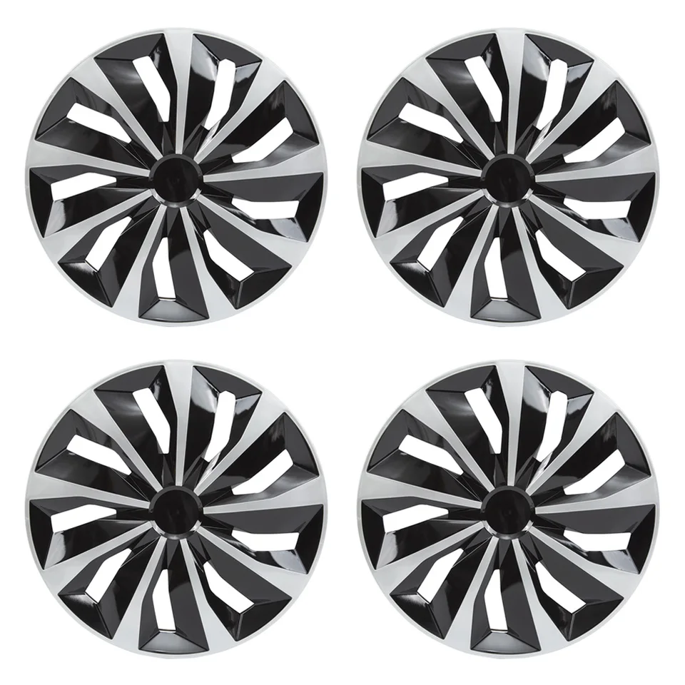 4pcs Set 15inch Hubcaps Universal Full Rim Snap Black and Silver Hubcaps US 186740488677