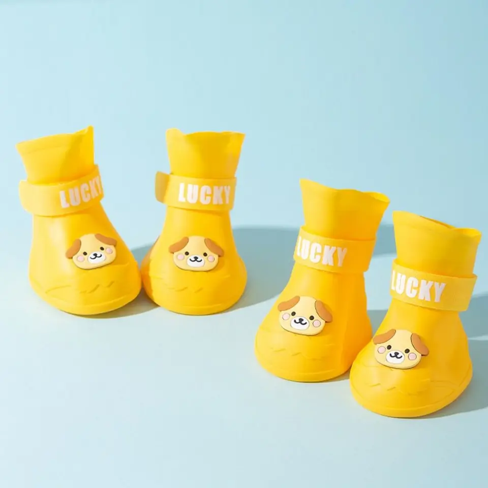 4pcs/set karikatúra protiškriatok Pet Rainshoe Waterproof Silikone Dand Rain topánky Noste odolný kryt pre domáce zvieratá pre psov šteniatko