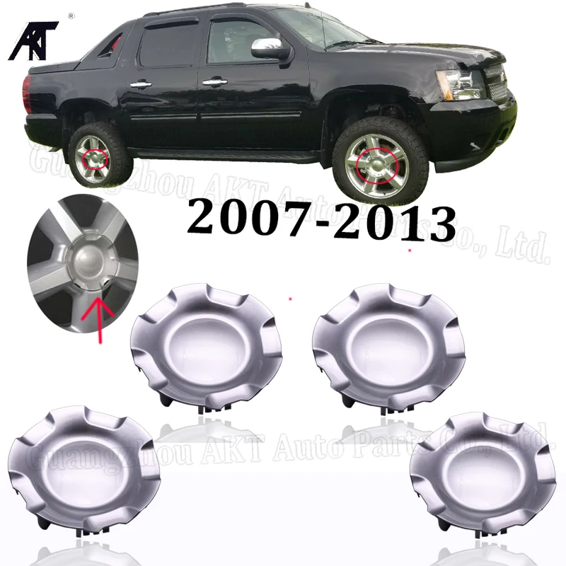 4PCS Strieborné uzávery ráfika kolies pre Chevrolet Chevrolet Avalanche 2007-2014 Cover Hub 9597686, 595152