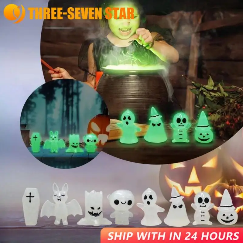4pcs svetelné miniatúry škriatkovej figúrky žiara v tmavom Halloweenovi žiariace strašidelné tekvica kostru ghost micro krajina Domovod dekorácie
