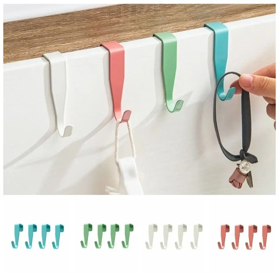 4pcs viacúčelové dvere zadné dvere Hook uhlíková oceľ Punch Free Closet Hook odolný problémový skladovací plášť
