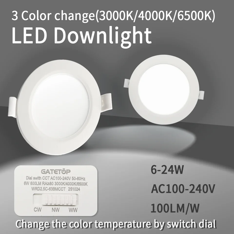 4pcs vytáčanie Swich CCT LED Downlight 100-240V 3000K 4000K 6500K Stropné svetlo