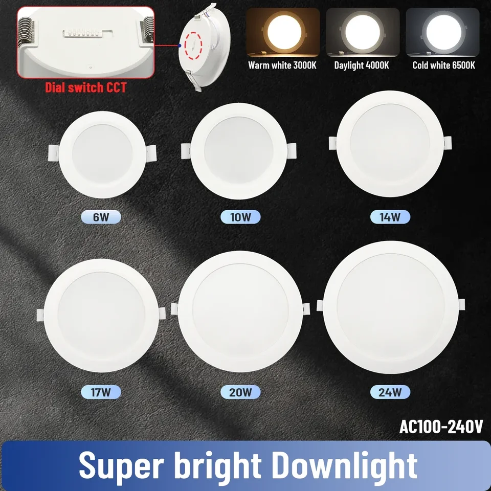 4pcs vytáčanie Swich CCT LED Downlight 100-240V 3000K 4000K 6500K Stropné svetlo