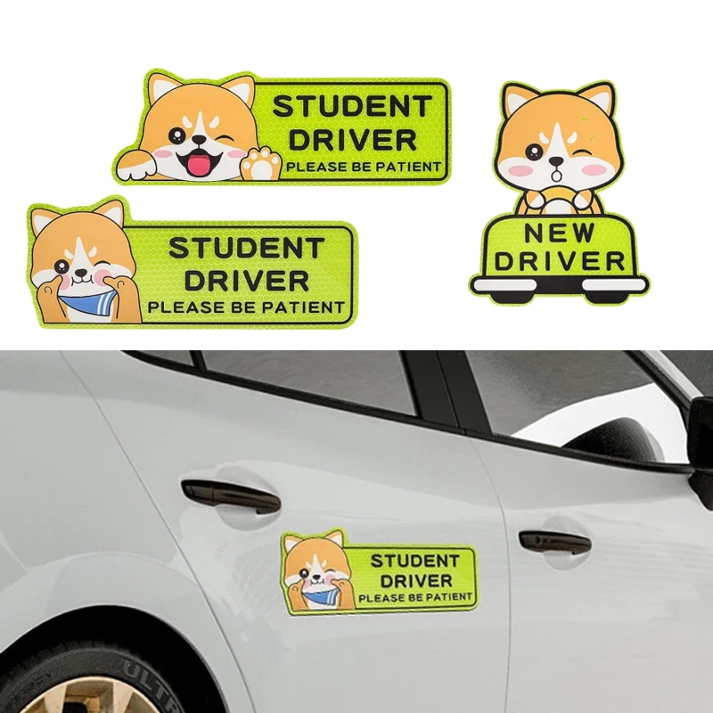 4pcs Študent vodič auta Magnet reflexný študent vodič pre novú nálepku karikatúra psov nárazník bezpečnosť roztomilý karikatúra pes