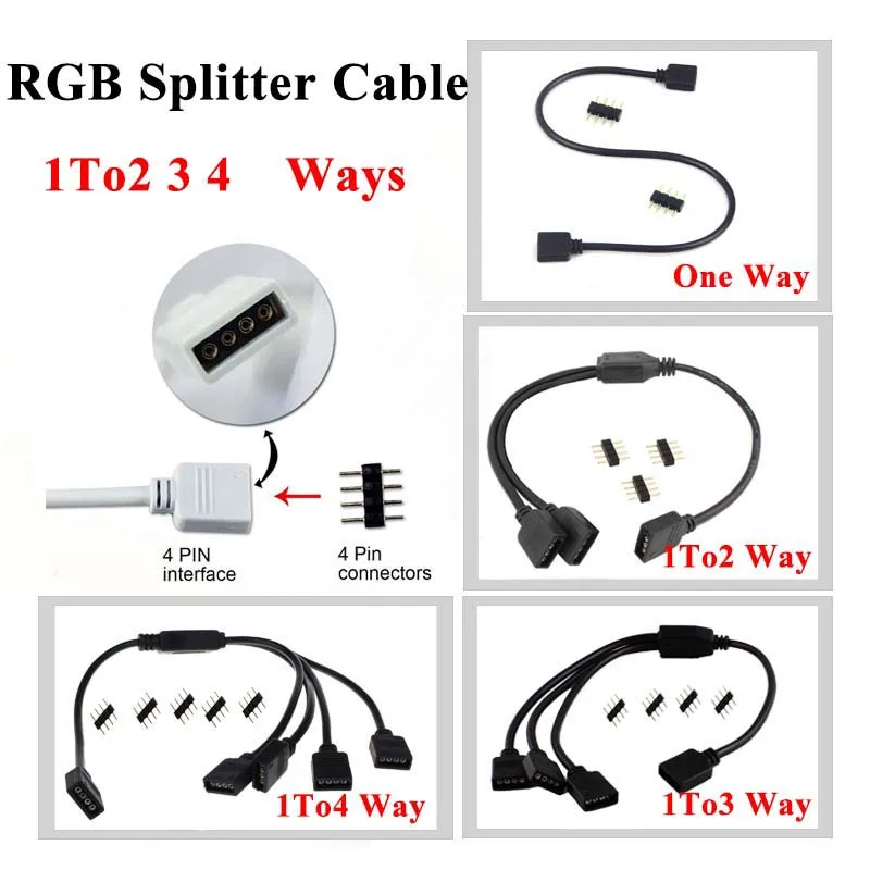 4pin 5pin RGB RGBW Splitter kábel DC 12V osvetľovací konektor drôty biela čierna