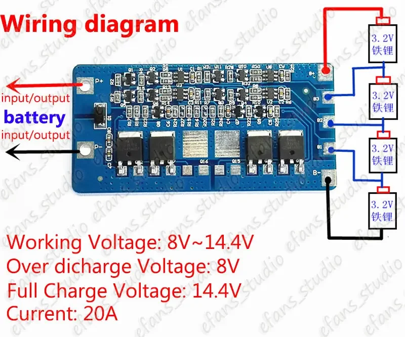 4S 20A BATÉRA BMS Ochrana dosky PCB Circuit Board pre 12,8 V/ 14,4 V LIFEPO4 LIFE 18650 Batéria zabraňuje nadmerného nabíjania a výboja