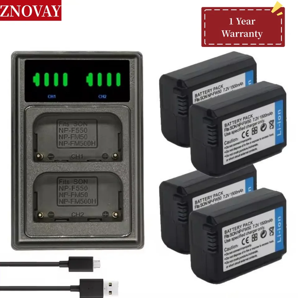 4x 2000MAH NP-FW50 NP FW50 Batéria + LED USB Dual Charger pre Sony A6000 A6400 A6300 A6500 A7 A7II A7RII A7SII A7S A7S2 A7R A7R