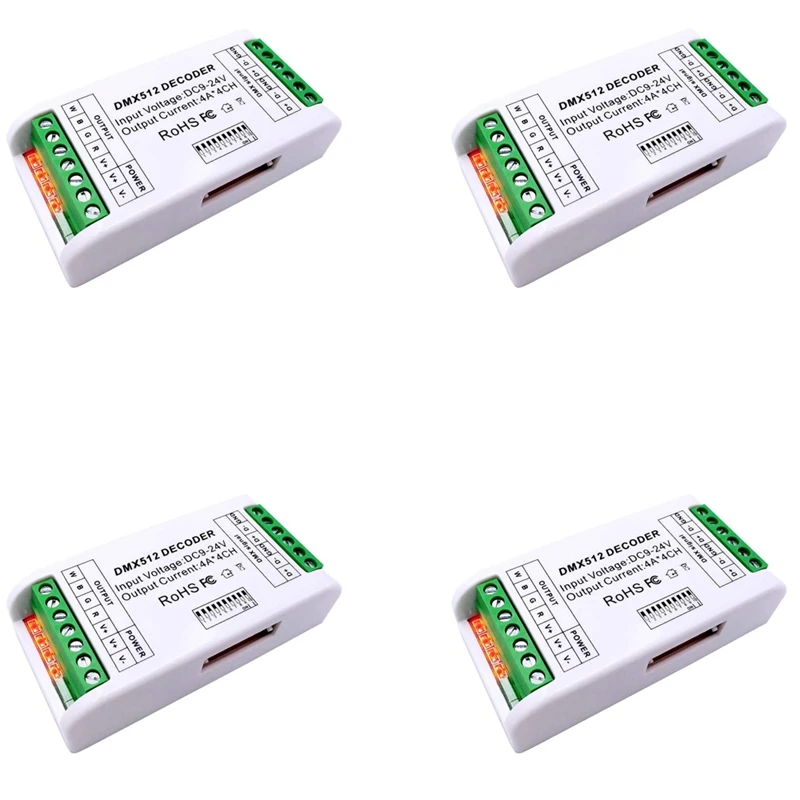 4x Mini 4 kanál DMX RGBW Decoder 16A RGB RGBW Strip Controller DMX 512 DIMMER Driver pre LED pásové svetlá DC9-24V