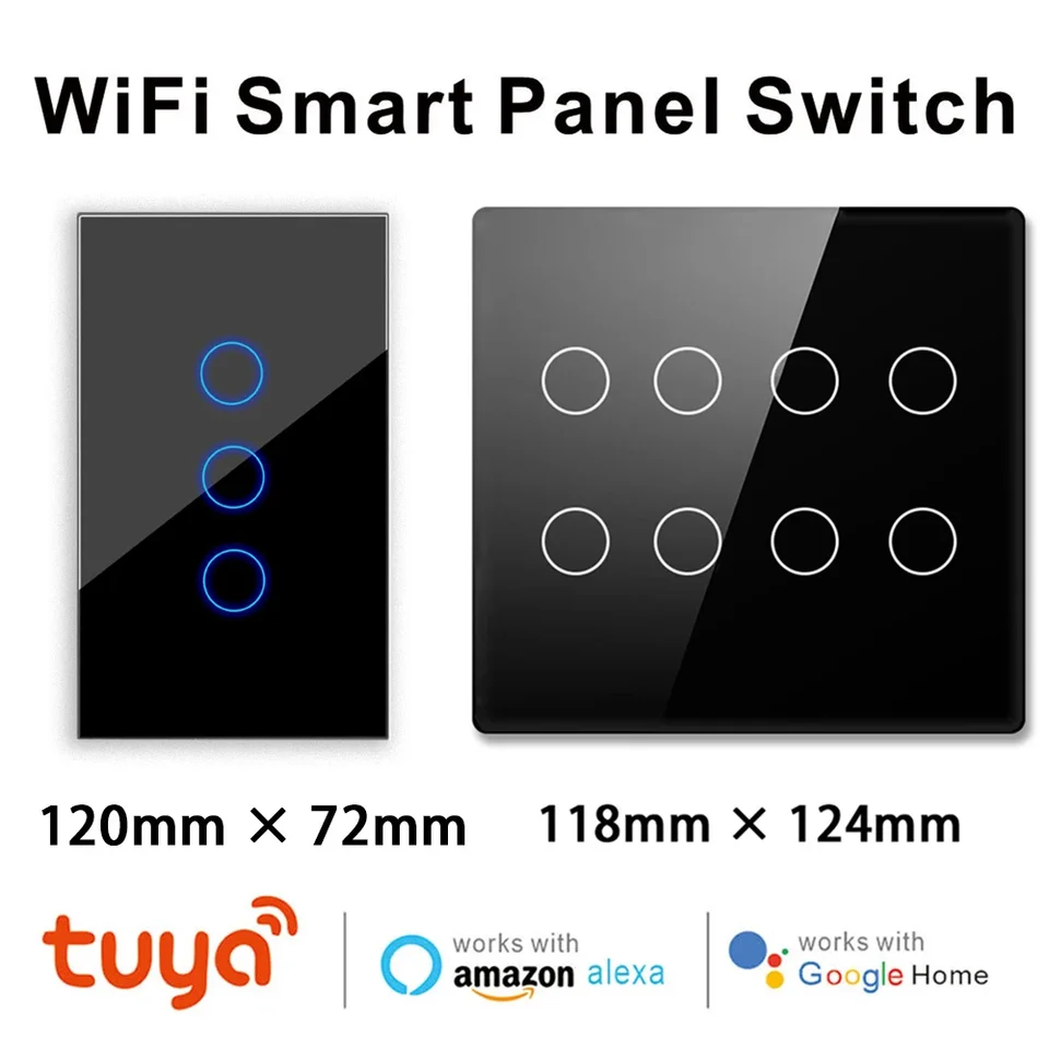 4x4 Brazília Tuya WiFi 4/6/8 Gang Intelligent Wall Switch Hlasový ovládací prvok Senzor LED prepínačov LED svetlo Alexa Google Home 100-240V