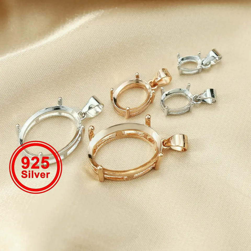 4x6-8x10-10x14-13x18mm Simple Oval Branch Settings for Cz Stone Solid 925 Sterling Silver DIY Pendant Charm Tray 1421094