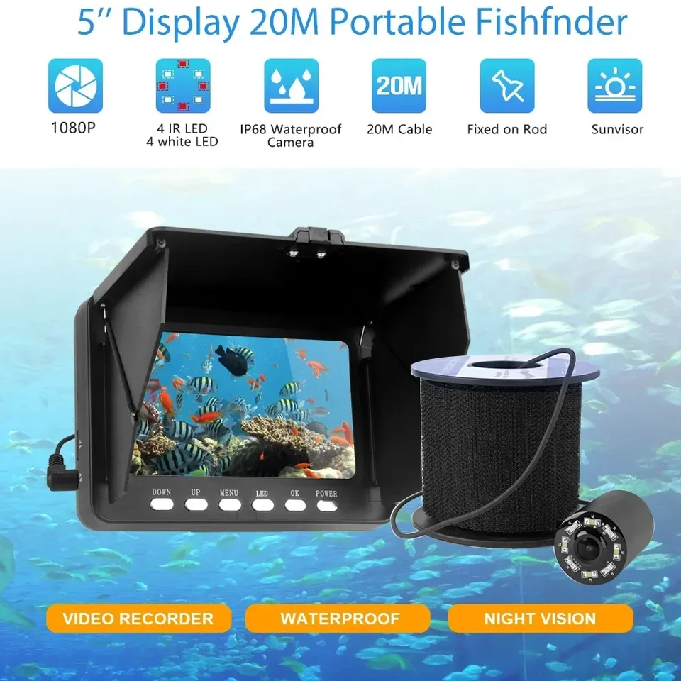 5 000 mAh pod vodou rybárska kamera 20 m kábel pre rybársku kameru 5 palcov pre ľad/more/rieka pod vodou Videokamera Fishing Finder