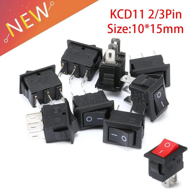 5/10/15ksový spínač tlačidla 10x15 mm SPST 2PIN 3A 250V KCD11 Snap-in ON/OFF ROCKER 10 mm*15 mm čierna červená a biela