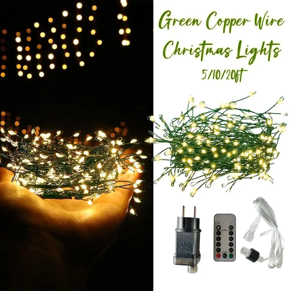 5/10/20 stôp zelený medený drôt vianočné svetlá 50/100/200 Micro LEDS WHRATENÁ BIELA ​​VIDMA SLEVELÁVA BATÉRA USB nabíjanie 8 režimov