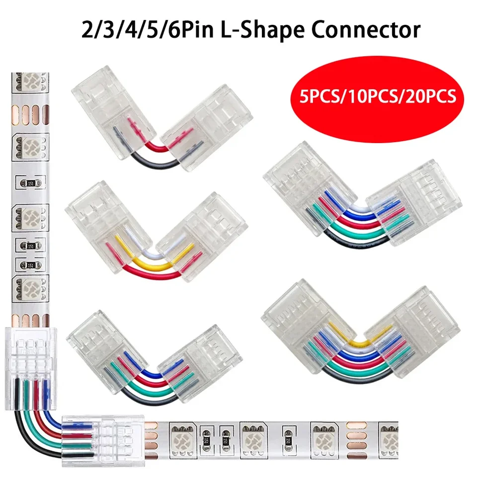 5/10/20ks L nastaviteľné konektory tvaru 2/3/4/5/6pin spájkovacieho adaptéra 8mm10mm pre 3528 5050 5630 RGB CCT RGBW LED pásma LED svetlo LED