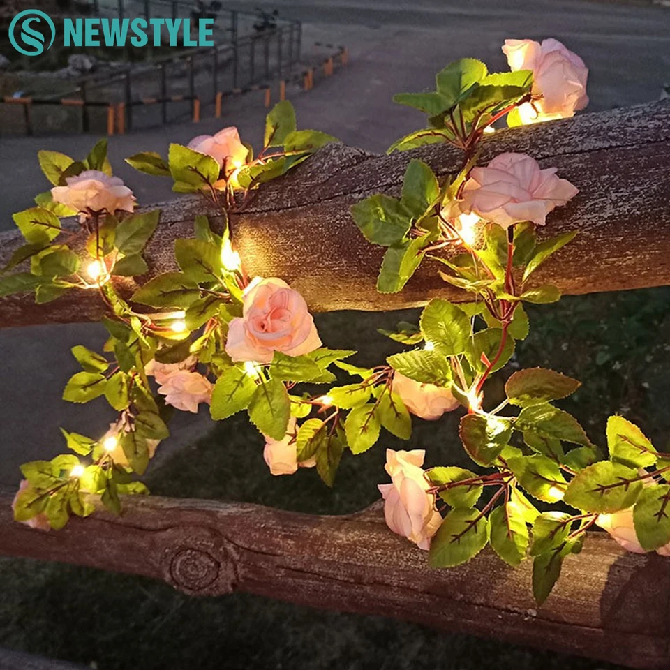 5/10 m kvetinové zelené listové šnúry svetlá Solárne umelé viničné reťazce Light LED Fairy Light Battery Poháňaná vianočná záhrada dekor