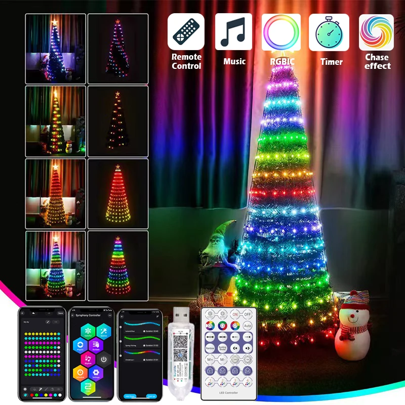 5/10 m RGBIC Holiday Lamp Smart Control Svetel String Aplikácia Bluetooth vianočná dekorácia vonkajšia atmosféra LED nočné svetlá