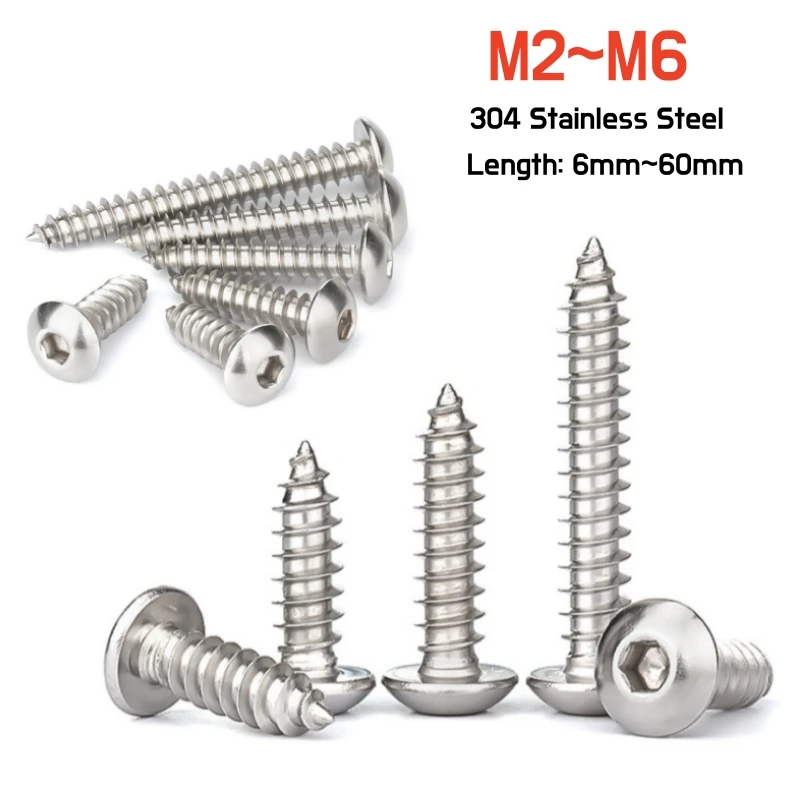 5-100ks M2M2.5M3M3.5M4M5M6 304 A2 Nerezová oceľ okrúhla panvica Hexagon Sumolp Surping Screp Screck Head Allen Drevená skrutka