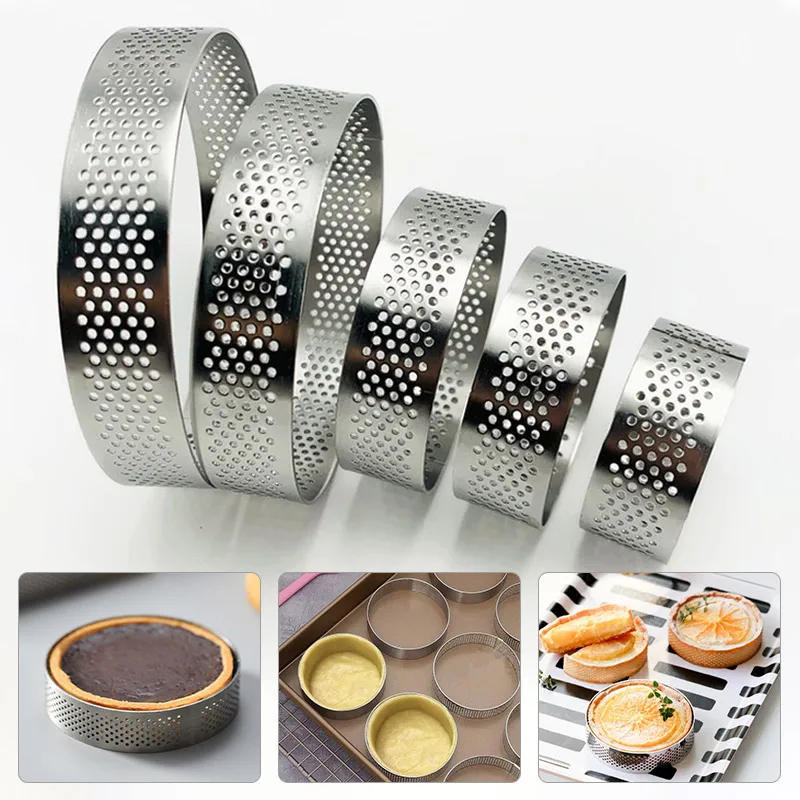 5-10cm koláčový prsteň z nehrdzavejúcej ocele Tartlet Cutter Cutter Pie Ring DIY tepelne rezistentný perforovaný koláč Mousse Fold Fors Tools