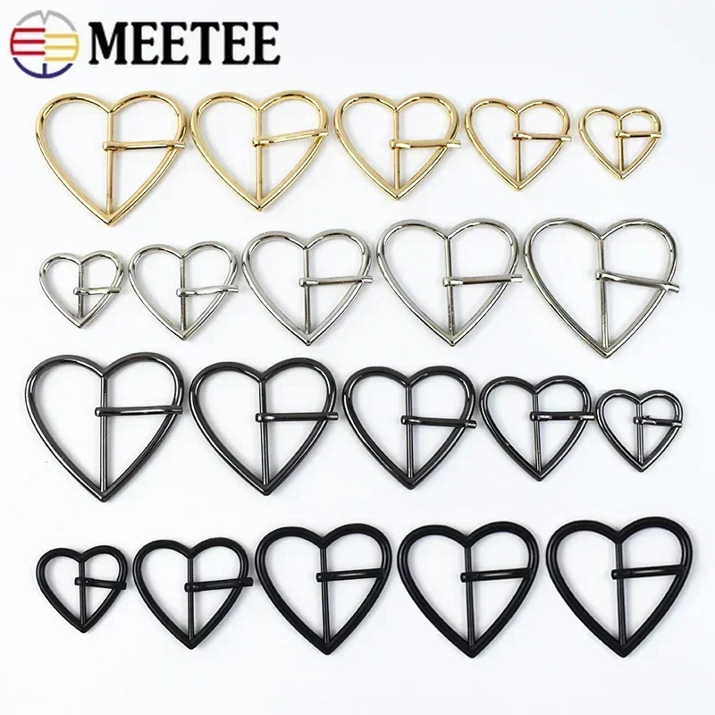 5/10ks Meettee 20-40 mm kovový srdcový pás Pin Pin Rack Bag Strap Webbing Adjuster Class Dress Coat Ring Hook DIY Hardware príslušenstvo