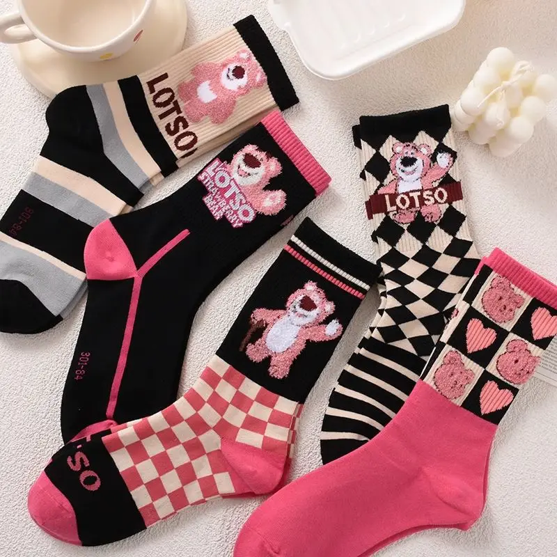 5/10ks Miniso pre Disney Lotso Kids ponožky Kawaii Spring a letné karikatúry Deti v polovici korfovej ponožiek pre dievčatá a chlapec 3-12 rokov