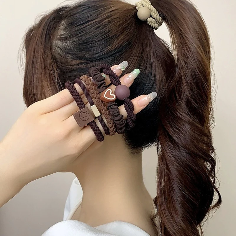5/10ks/set Simple Heart Ball Charms Scrunchie bez poškodenia Elastické pletené vlasové kravaty Ropes Ženy Dievča