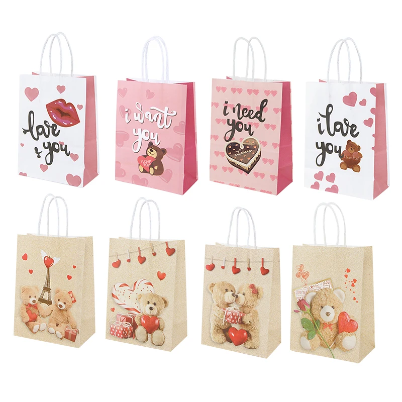 5/10ks Valentines Day Darčekové tašky s rukoväťou cukrovinky Cookie Pečenie Papier papier Svadobné narodeninové oslavy laskavosti pre hostí